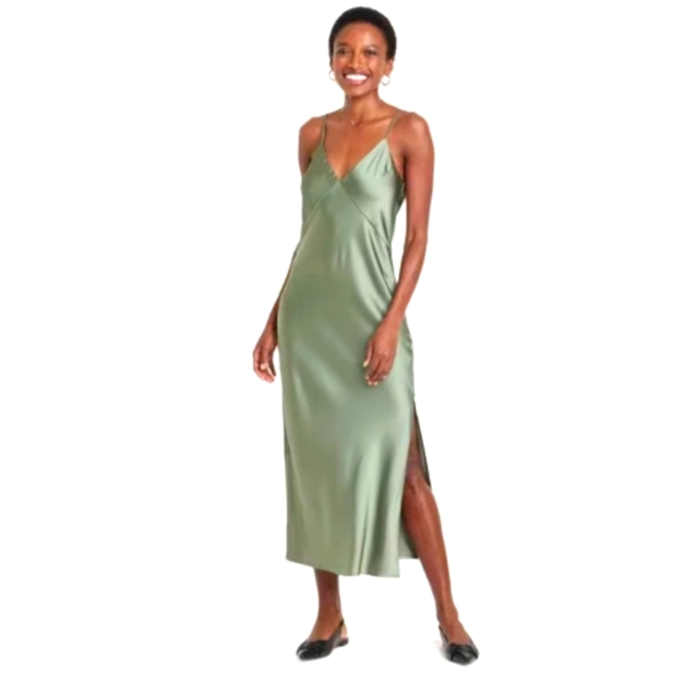 A New Day Olive Satin Dress